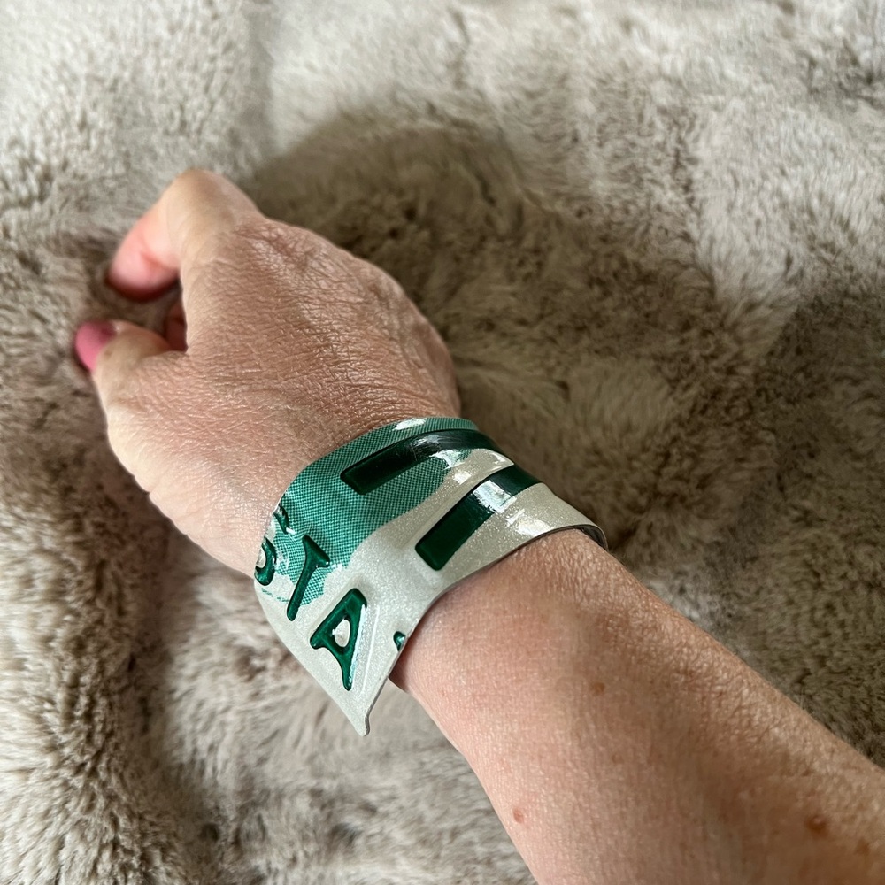 Green and Silver License Plate Women's Bracelet